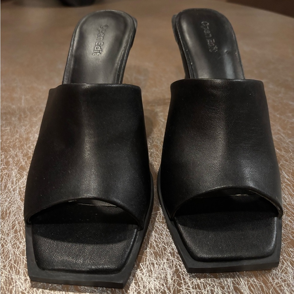 Open Edit Gemma Slides Heels Sandals Women's Open Square Toe Black Size US 8.5 - Picture 3 of 6